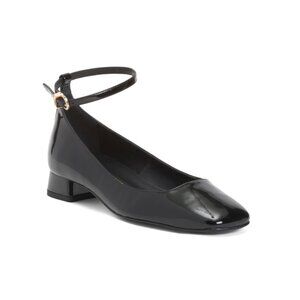 MARGAUX Black Patent Leather The Daphne Ankle Strap Square Toe Ballet Flats